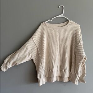 American Eagle Outfitters Cream Waffle-Knit Crewneck Sweatshirt
